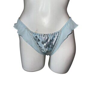 Vtg 90s Blue Satin Ruffle Panties Floral High Cut Cotton Gusset Size Medium